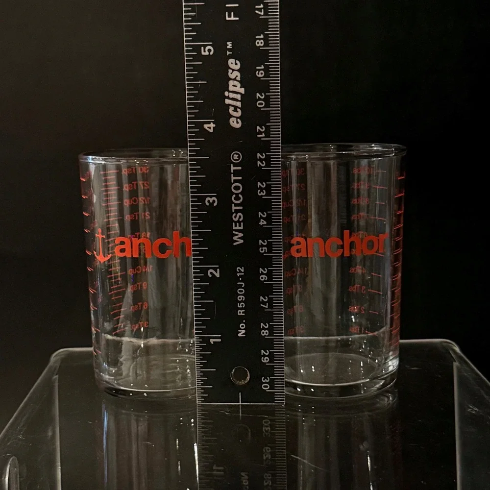 Anchor Hocking Graduated Measuring Cup Glass Red Lettering Set of 2